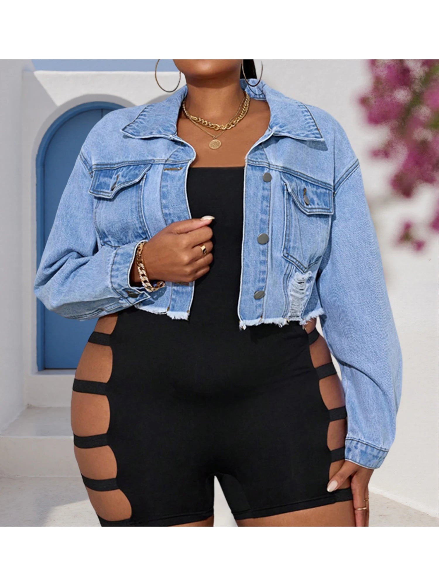 Women Cropped Denim Jacket